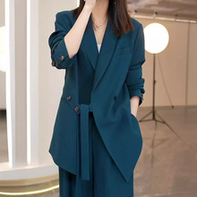 1231春装新款西装套装胖mm宽松系带外套洋气减龄西服阔腿裤两件套