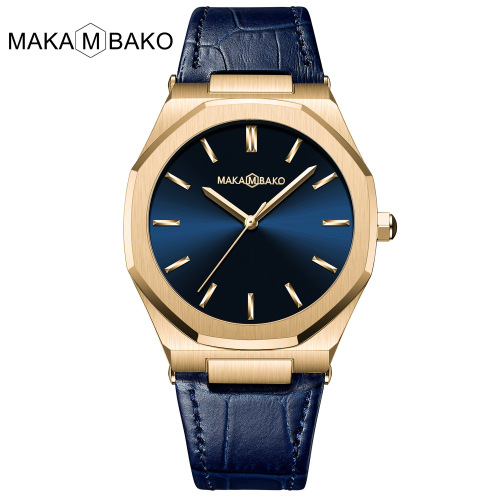 Octagonal simple Japanese movement men's watch casual trendy waterproof first layer cowhide leather watch