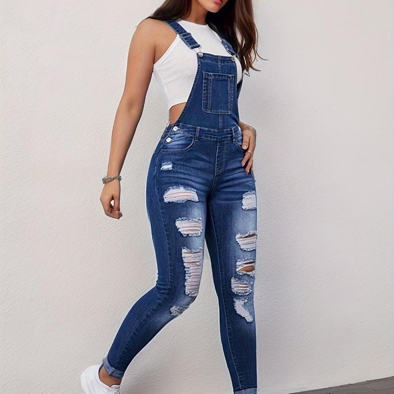 Vintage Inspired Ripped Distressed Denim Overalls