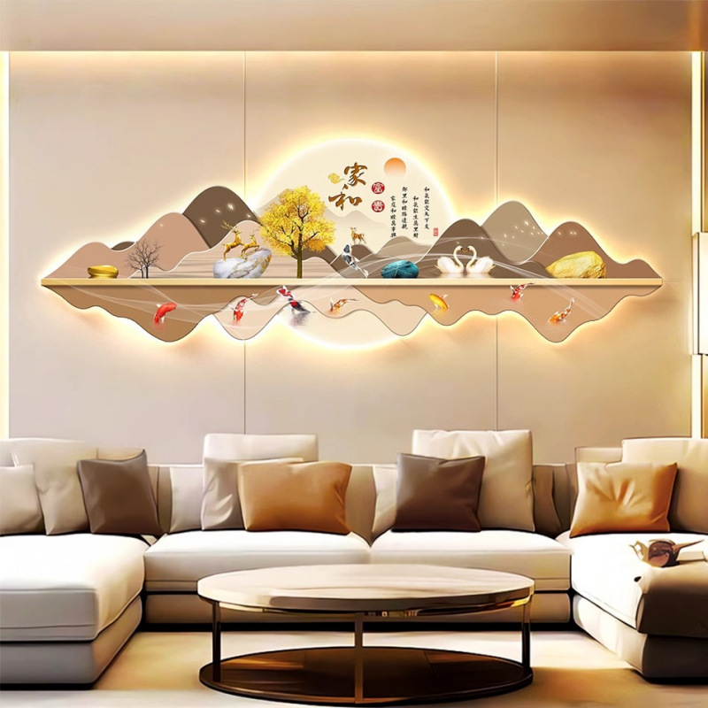 Nuevo estilo chino LED pintura de lámpara luminosa pintura de decoración de sala de estar significa buena pintura de paisaje sofá fondo pintura de pared colgante al por mayor
