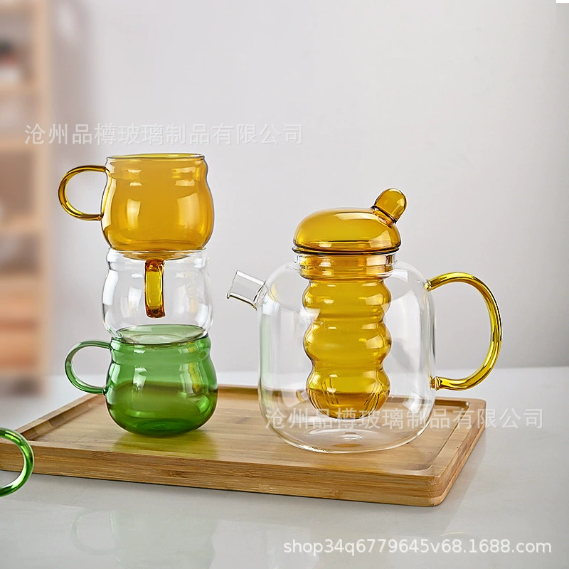 Скандинавский простой цветной стеклянный флакон с холодной водой Креативный цветочный Чайник Милый горшок для воды костюм подарок термостойкая чашка для воды