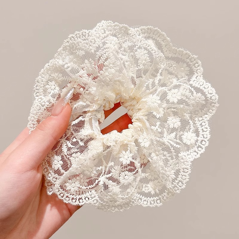 1 # lazo para el cabello blanco lechoso de encaje de flor pequeña-15CM