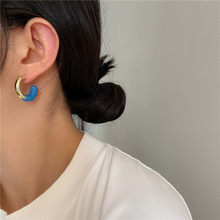 欧美时髦新款耳环撞色珐琅滴釉耳圈 小众设计铜管气质ins风耳针女