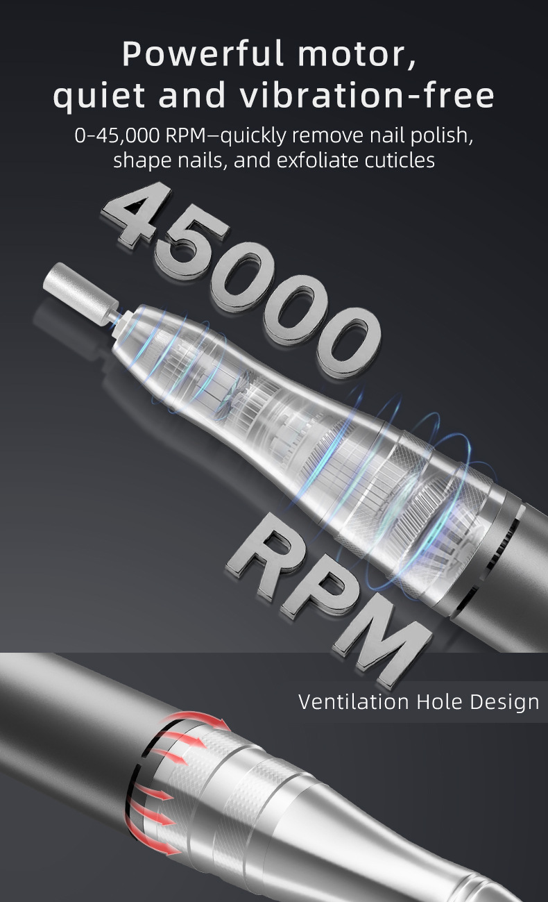 Profesyonel Elektrikli Tırnak Cihazı 45000 RPM Tırnak Cilalama ve Oje Çıkarma Kombineli Makinesi Ölü Deri Temizleme Yeni Model