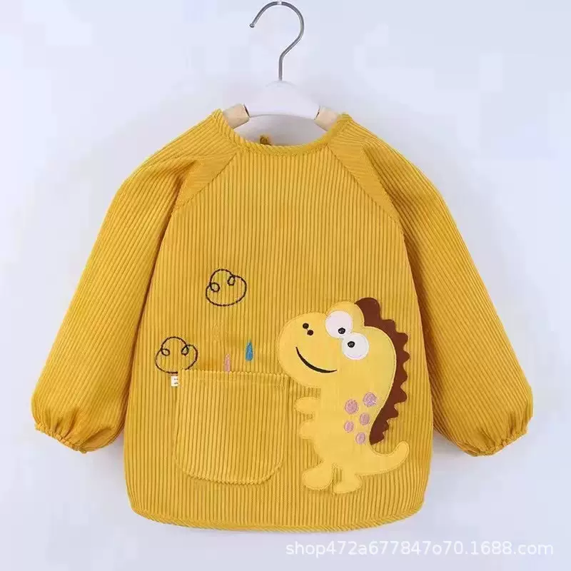 宝宝罩衣防水防脏卡通反穿衣儿童围兜男童女童婴儿秋冬水晶绒防护