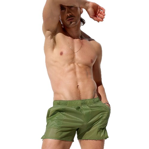 Cross-border popular see-through men's swimming trunks sexy men's beach trunks fully transparent custom white lined shorts