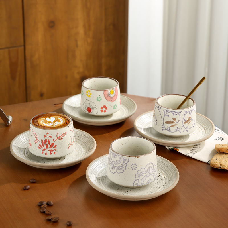 日式陶瓷咖啡杯拿铁杯拉花杯茶杯手绘功釉下彩茶杯饮料随束口杯