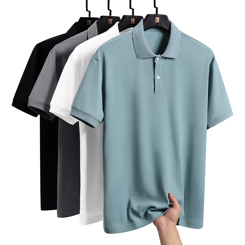 2024 Summer Men's Polo Shirt Short Sleeve T-Shirt Ice Silk Polo Thin Lapel Dad Wear Business Casual Top