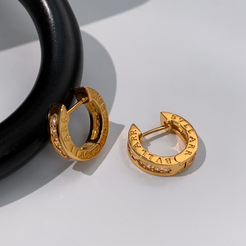 X498-A (diamond-inlaid ring gold earrings) one pair