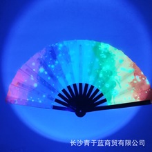 现货款10寸黑竹骨 牛津布UV油墨印刷的扇子批发  多色荧光可选