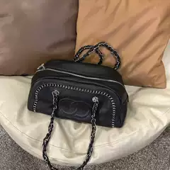 2025 New High-End Vintage Large-Capacity First-Layer Cowhide Woven Chain Shoulder Underarm Bag Portable Bowling Ball