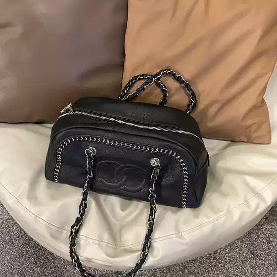 2025 New High-End Vintage Large-Capacity First-Layer Cowhide Woven Chain Shoulder Underarm Bag Portable Bowling Ball
