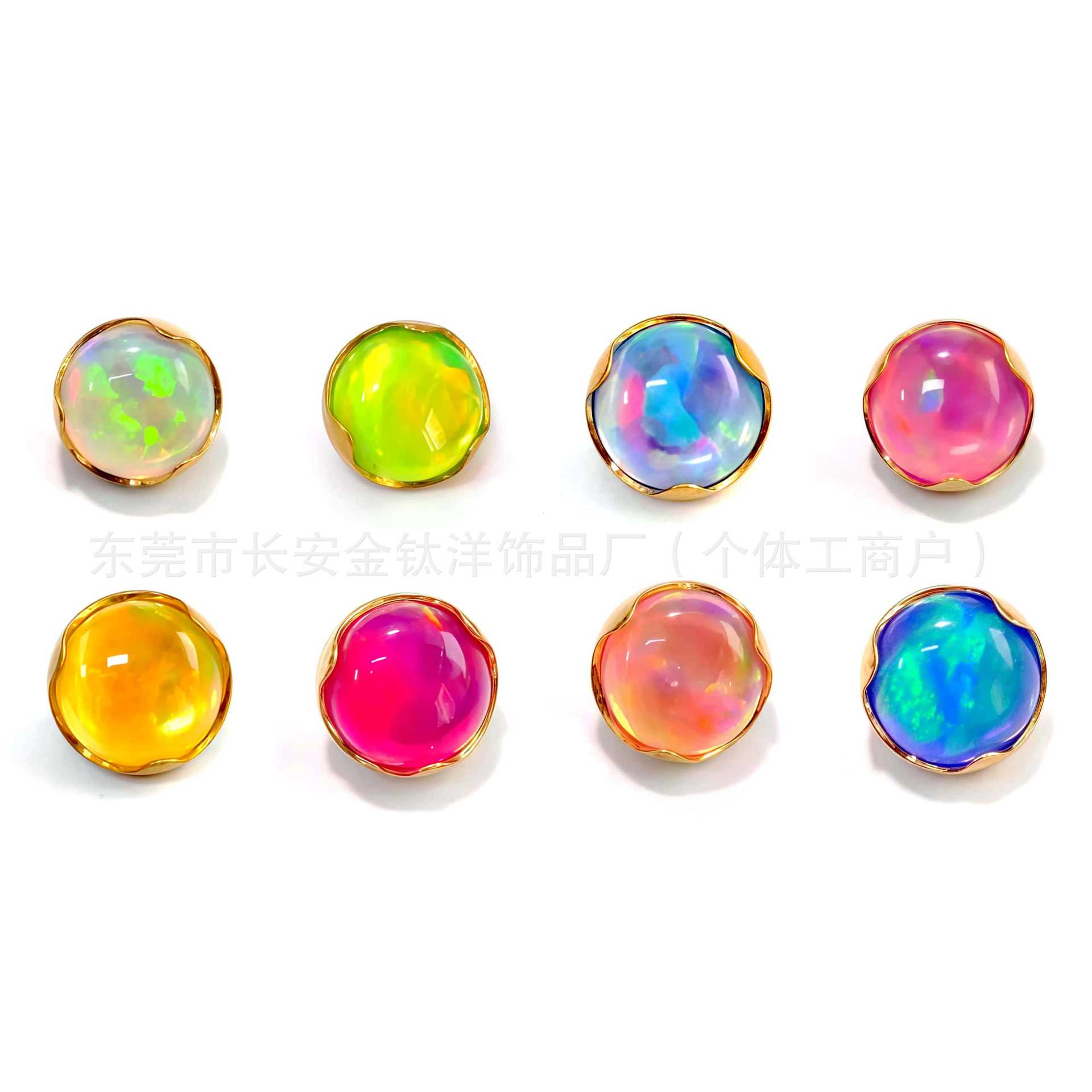 F136 Titanium 18K Gold-Plated Wavy Edge Aurora Opal Labret Stud Lip Piercing Jewelry G23 Titanium Alloy detail image 8