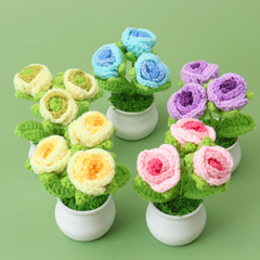 仿真泡芙花玫瑰盆栽北欧风桌面摆件母亲节生日礼物家居办公室装饰