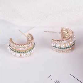 欧美新款个性珍珠线条耳环时尚多圈无耳洞夹轻奢小众设计感耳饰