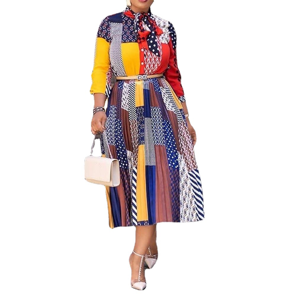 Vestido Nuevo Primavera/Verano 2025, Estilo Africano, Estampado, Cuello con Lazo, Manga Tres Cuartos, Vestido Midi, Ropa de Mujer SC8165 image 6