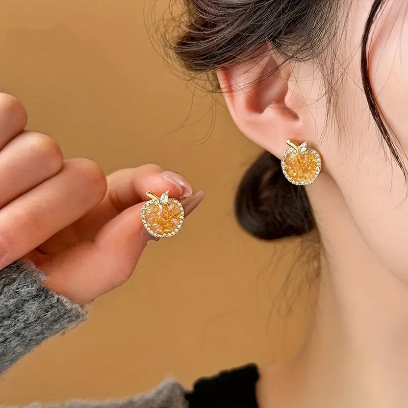 1 Pair Quantity Holiday Occasion 1 Pair Vacation Simple Style Apple Alloy Ear Studs