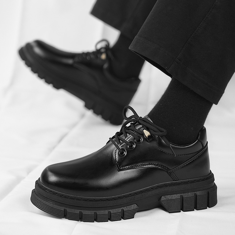 Zapatos casuales de cuero para hombres otoño nuevos lazos negros ropa de trabajo diaria cabeza redonda alta zapatos de cuero para hombres
