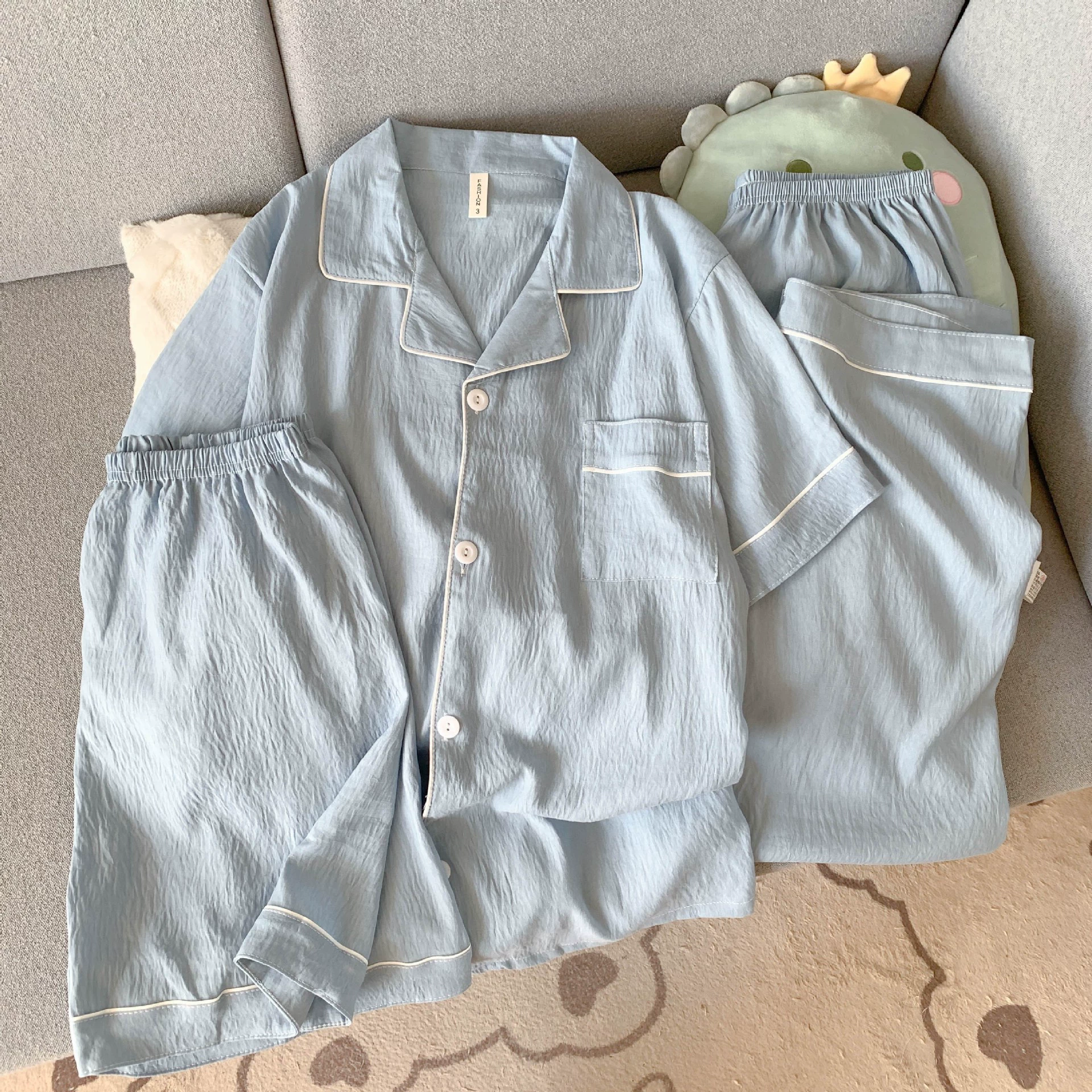 Летний комплект, пижама, удобные брюки, 3 предмета, с коротким рукавом