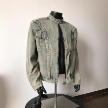 美式高街解构重工水洗垫肩牛仔外套男春秋季宽松潮牌拼接廓形夹克