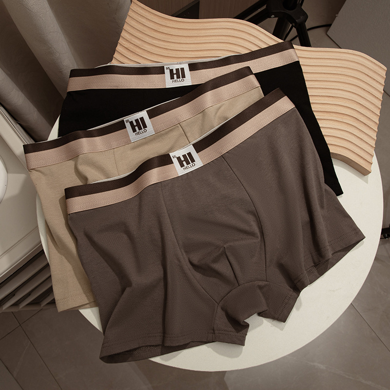 Ropa interior de hombre de algodón puro, bóxer para hombre, color Maillard, entrepierna inferior transpirable y absorbente de sudor, ropa interior suave y agradable para la piel al por mayor