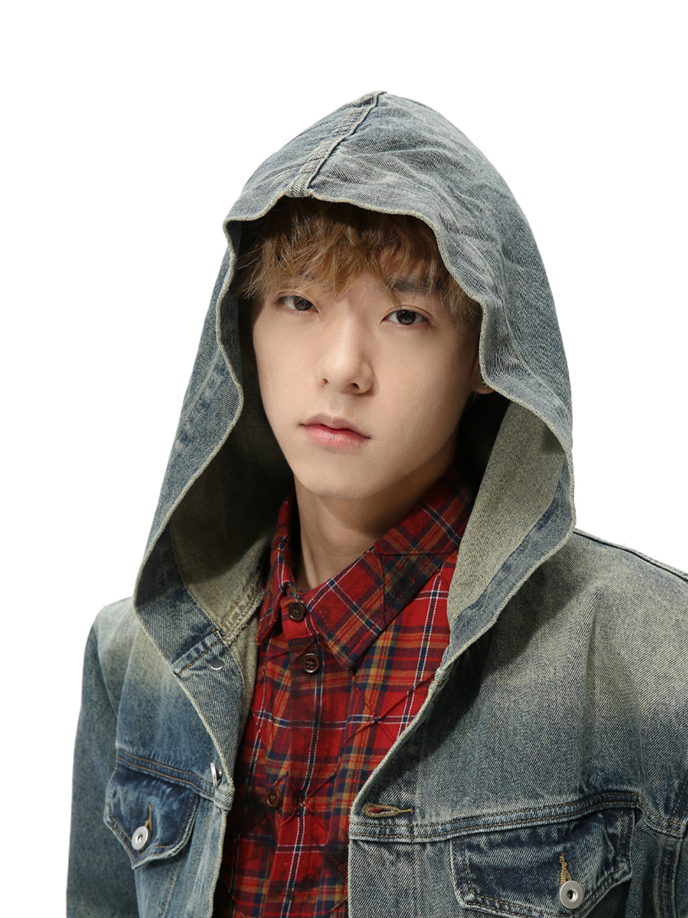 MTLCLOTHES Hombres| Otoño coreano retro hacer viejos chaquetas encapuchadas machetes pantalones lavados con agua conjunto de vaqueros