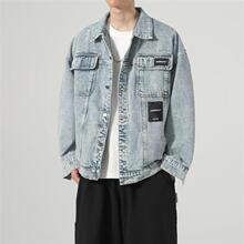chic春秋季ins潮牌情侣夹克bf宽松美式复古做旧设计感牛仔外套男