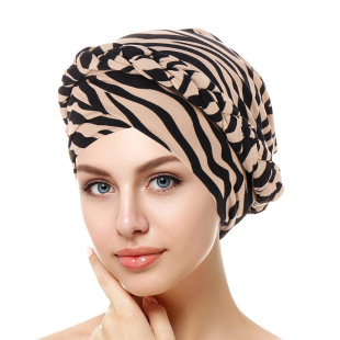 Two-color floral cloth stitching short braid forehead stitching forehead cross braid hat multi-color headscarf hat Indian hat