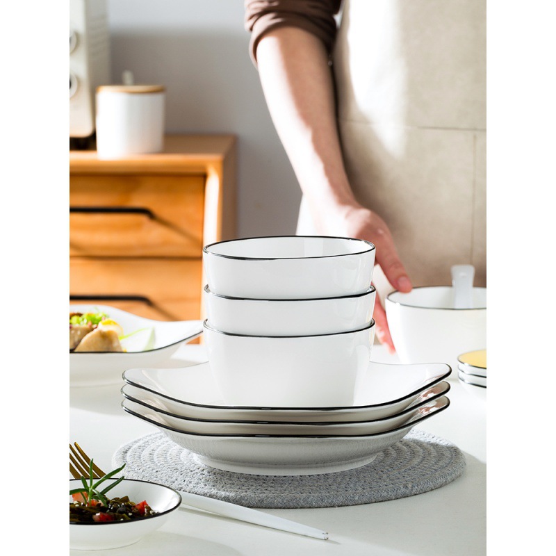 Conjunto completo de platos domésticos de platos de cerámica combinación de personalidad de platos 2 - 6 conjuntos simples de palillos de platos