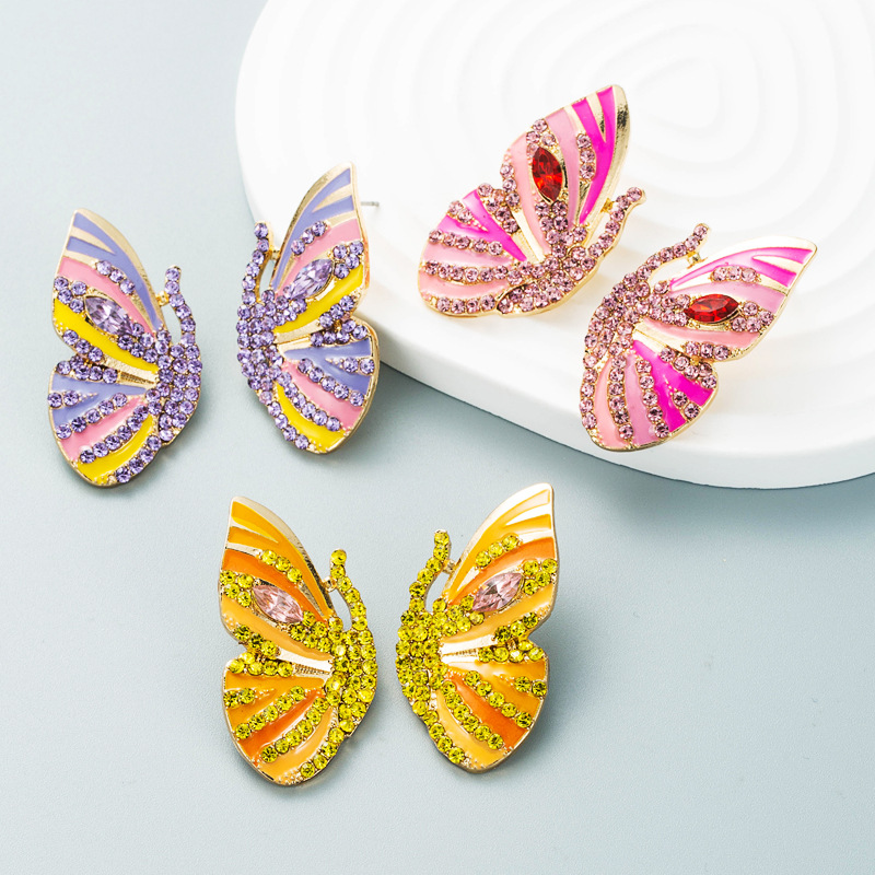 Artificial Rhinestones Inlay Material Fashion Butterfly Alloy Artificial Rhinestones Ear Studs 1 Pair