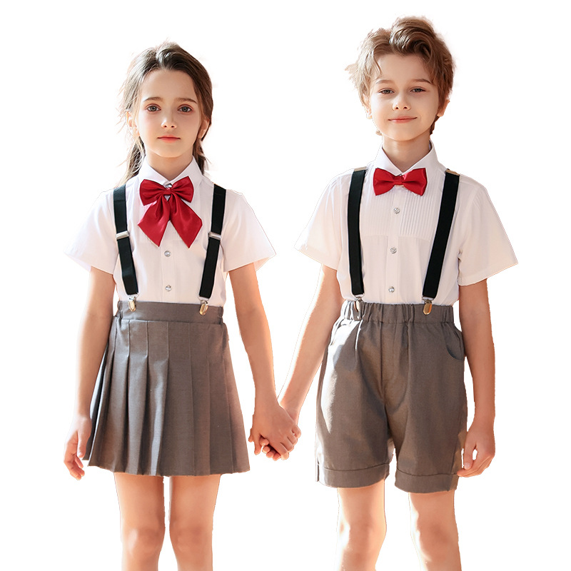 Trajes de interpretación de coro de verano para niños, trajes de tirantes de estilo británico para escuelas primarias y secundarias, uniformes de jardín de infantes, uniformes de clase de graduación