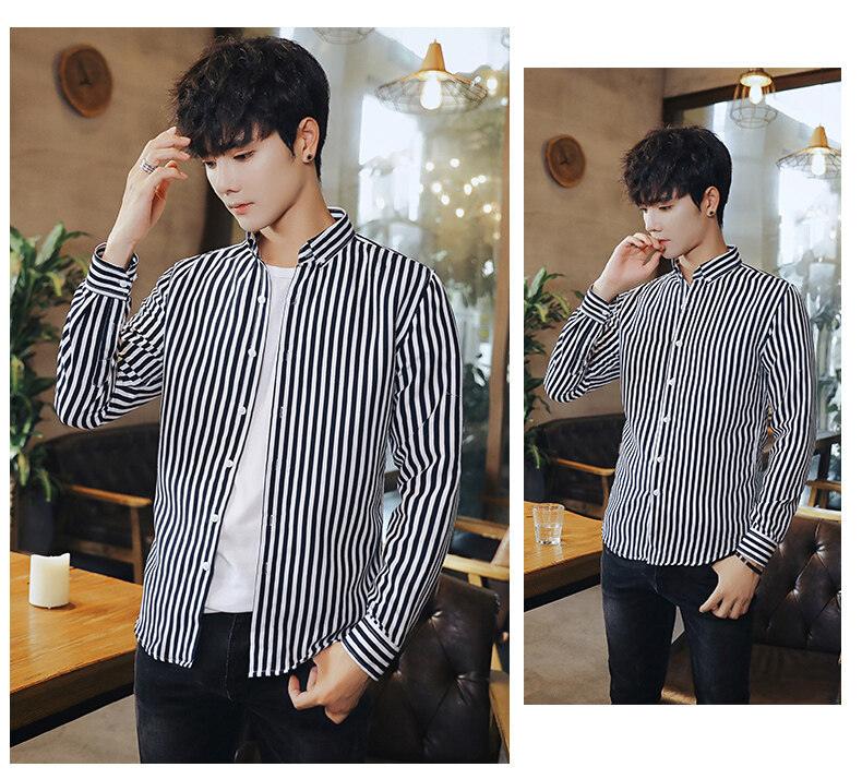 Jauna krekla ar garām piedurknēm korejiešu versija ar augstākās klases drapējumu, moderns zīmola krekls, daudzpusīgs tops, ikdienas mētelis, vīriešu apģērbs_voghion.com