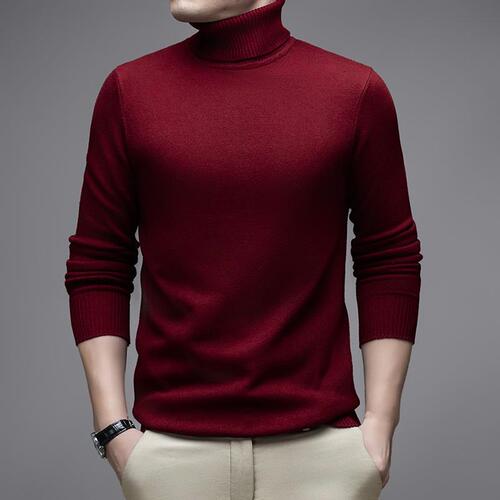 High-Neck Knit Sweater for Men - Trendy Brand Stylish Autumn/Winter Base Shirt with Collar - Quality Men's Top for a Polished Look