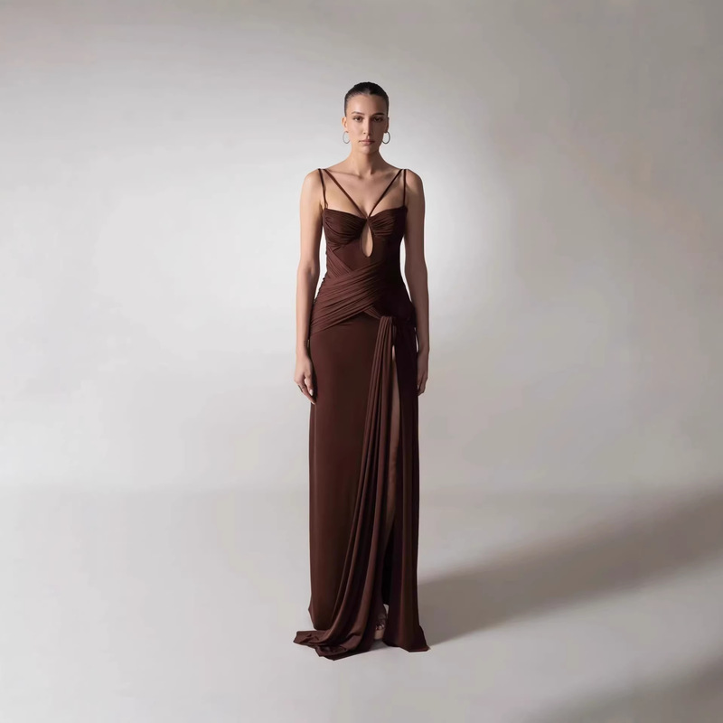 Elegant Satin-Textured Gown, European and American Hot Girl Style High-Slit Slim-Fit Long Dress, High-End Ball Gown