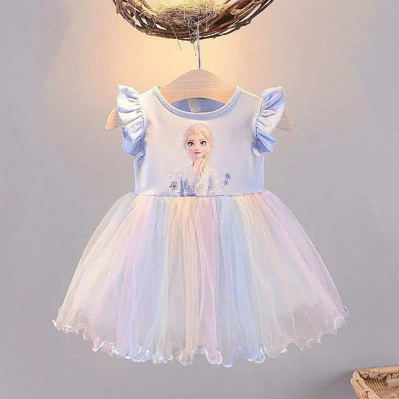 女童冰雪奇缘连衣裙夏女孩儿童爱莎裙子女宝宝公主裙韩版公主裙