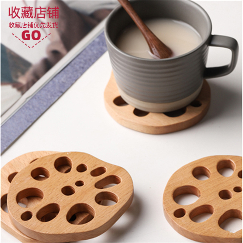 En stock creativo taza estera de madera de aislamiento de kung fu taza de té titular de la raíz de loto de haya pieza de montaña estufa hirviendo taza de té estera