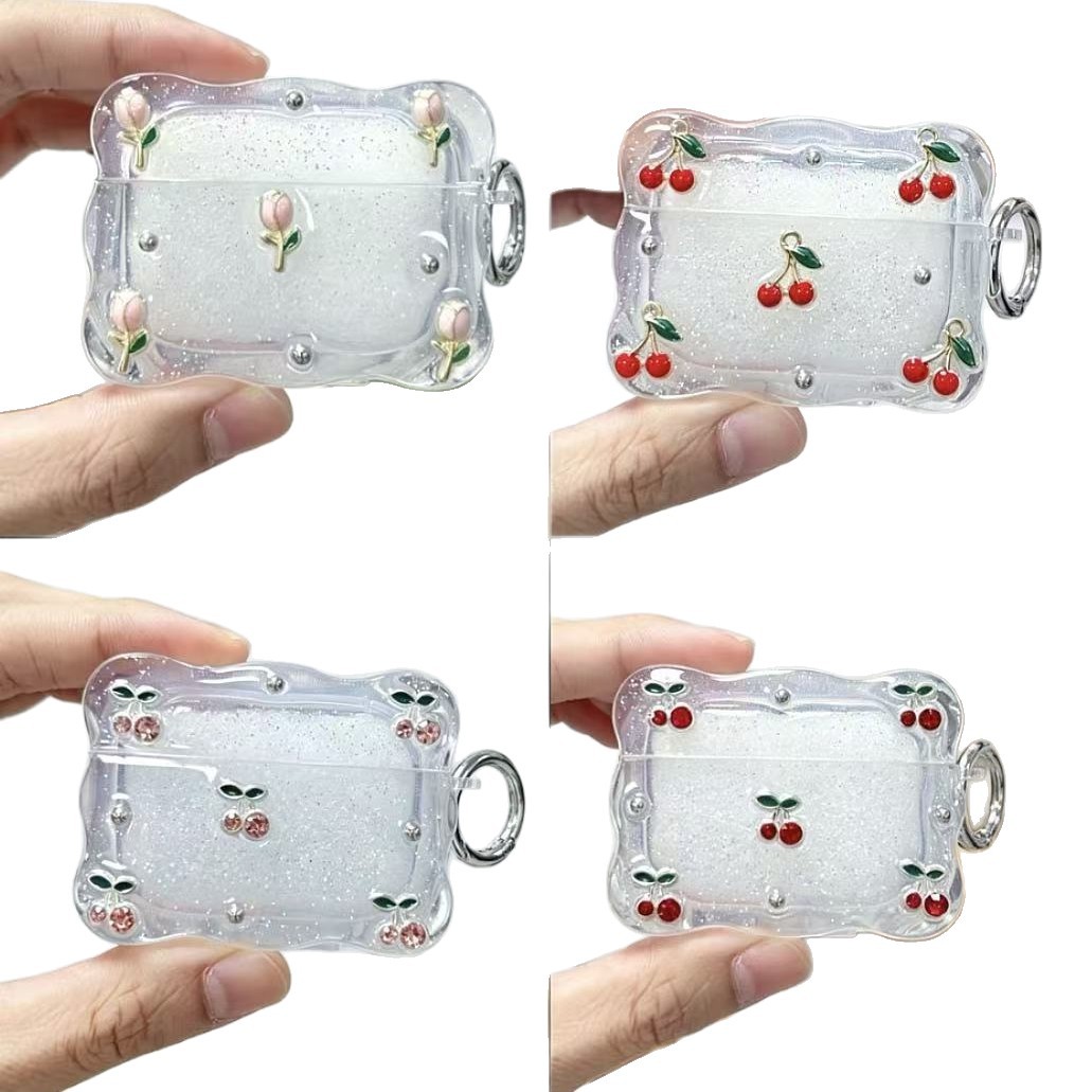 Flores de goteo de goma de cereza para Apple Airpodspro3 auriculares Airpods 4 nuevo tipo de cubierta protectora image 6