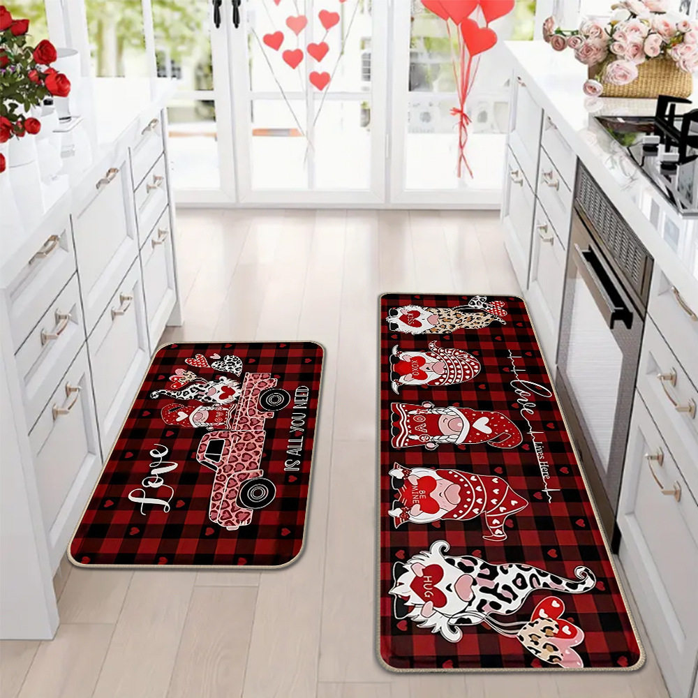 Amazon día de San Valentín alfombra de piso de cocina doméstica dos piezas conjuntos de alfombra de piso resistente a la suciedad y alfombra de puerta de entrada