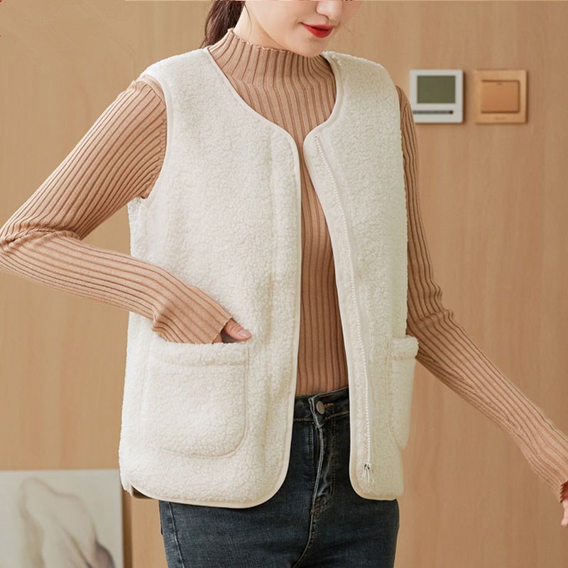 New Lamb Velvet Vest All-match 2024 Autumn and Winter Outer Warm Slim-fit Waistcoat Korean Fashion One-piece Velvet