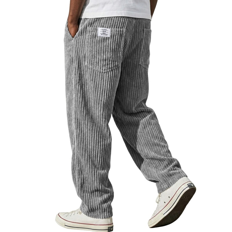 Double-Pocket 2026 European and American New Style Men's American-Style Embroidered White Label Loose Straight Casual Pants with Vertical Stripes, Gray Double-Pocket 2026 European and American New Style Men's American-Style Embroidered White Label Loose Straight Casual Pants with Vertical Stripes, Gray