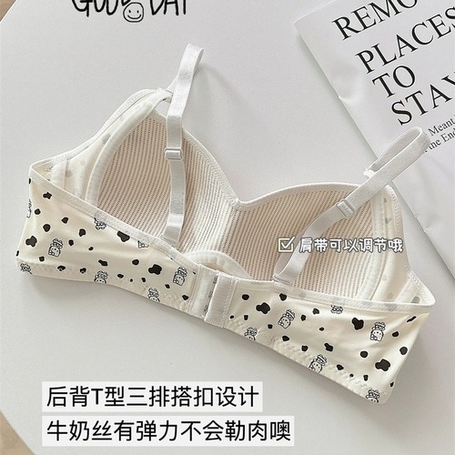 Girls' cute printed underwear women's rim-free breathable small breast push-up student bra new style
