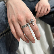 复古做旧十字架开口戒指女小众设计感时尚个性嘻哈潮酷食指戒指环