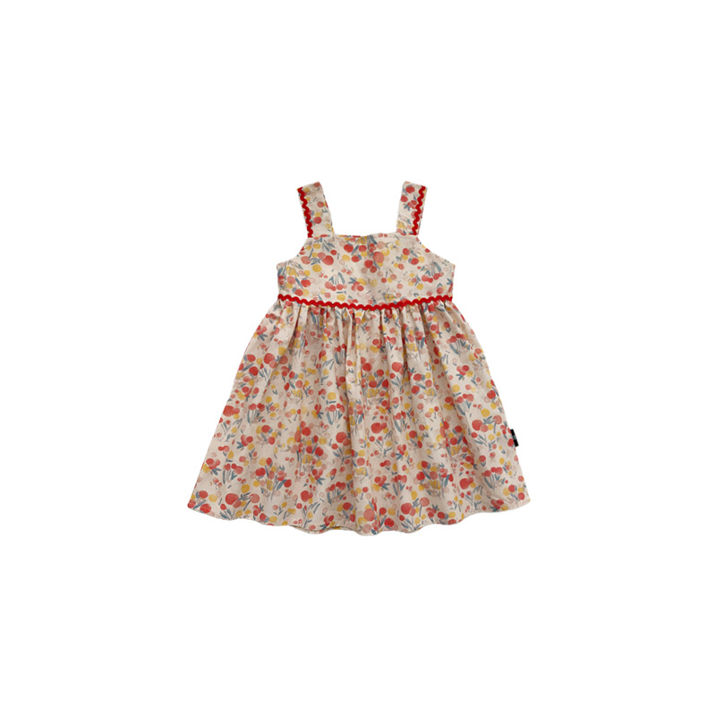 Gera ropa para niños vestido de honda para niñas 2024 verano para niños de estilo coreano cuello cuadrado vestido de chaleco impreso entrega de una pieza