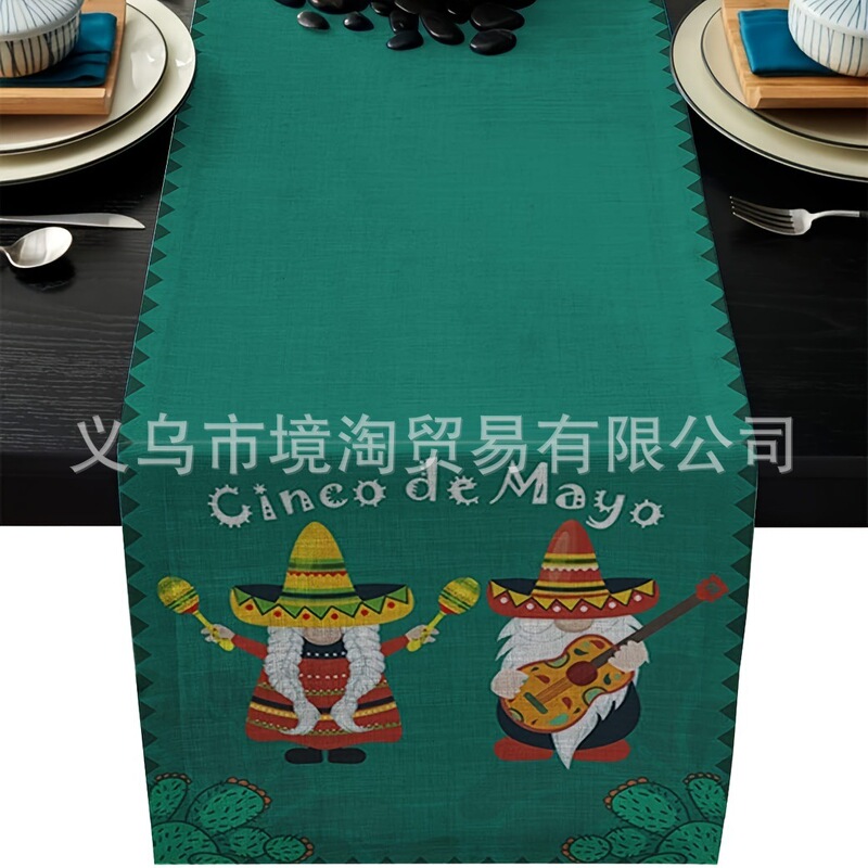 アマゾンの人気メキシコカラーレトロ曼荼羅花亜麻テーブル旗食卓家庭装飾キッチンテーブル旗|undefined