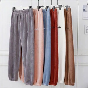 Fleece-Lined Thickened Fairy-Style Women's Autumn and Winter Warm Loungewear, Women's Pajamas, Coral Fleece Lazy Sleep Pants Suitable for Outerwear