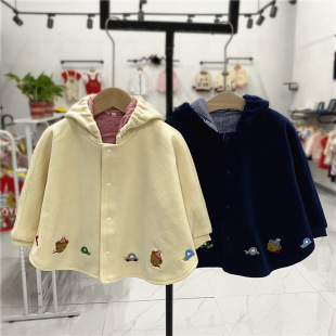 Winter Polar Fleece Thickeneded Japanese Style Style Cute Shawl for Boys and Girls, Windproof and Warm Cloak, Hooded Jacket Top