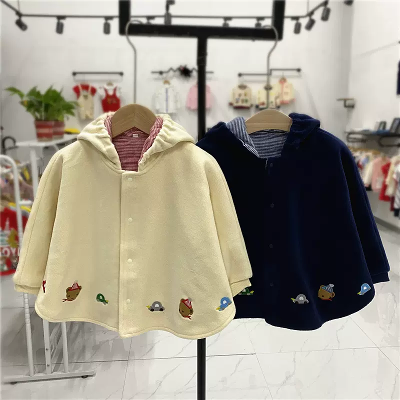 冬款摇粒绒加厚日系男女童可爱披肩防风保暖斗篷连帽外套上衣