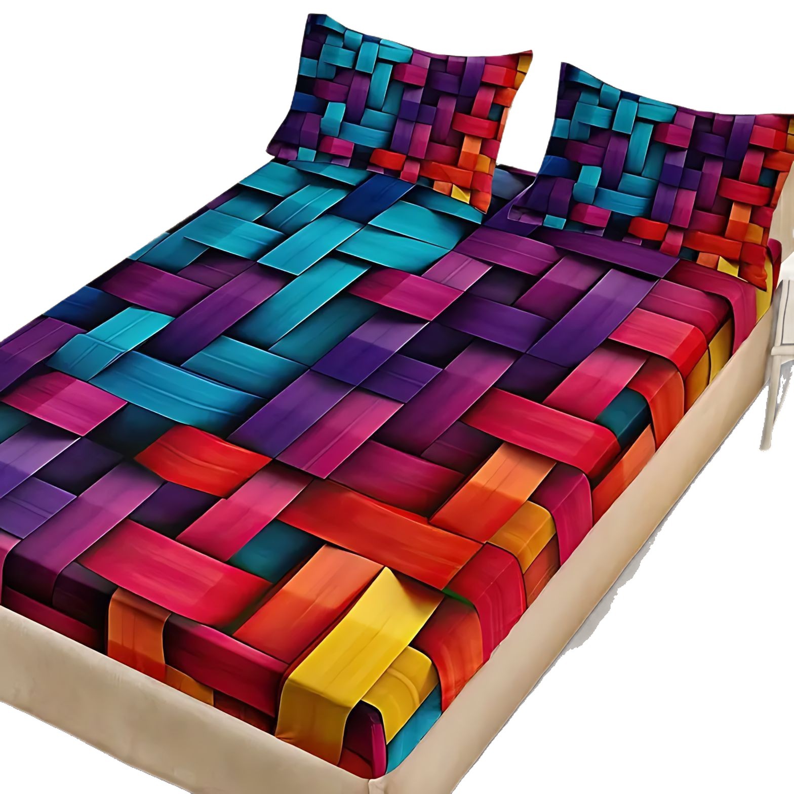 TEMU / JIT Transfronterizo 3D Impresión Digital Color Geométrica Plaid Bed Kit