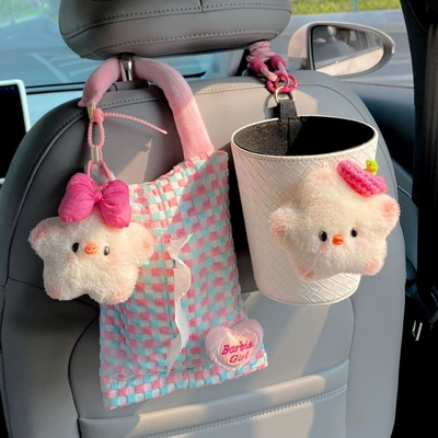 Car tissue box/set combo, cute star pig design, storage - bowknot-star-pig-tissue-bag-beret-trash-can