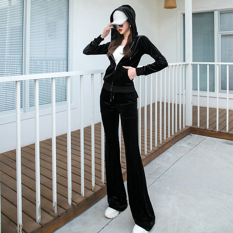连帽金丝绒运动套装女2025秋冬季新款薄款时尚休闲服卫衣两件套女|undefined